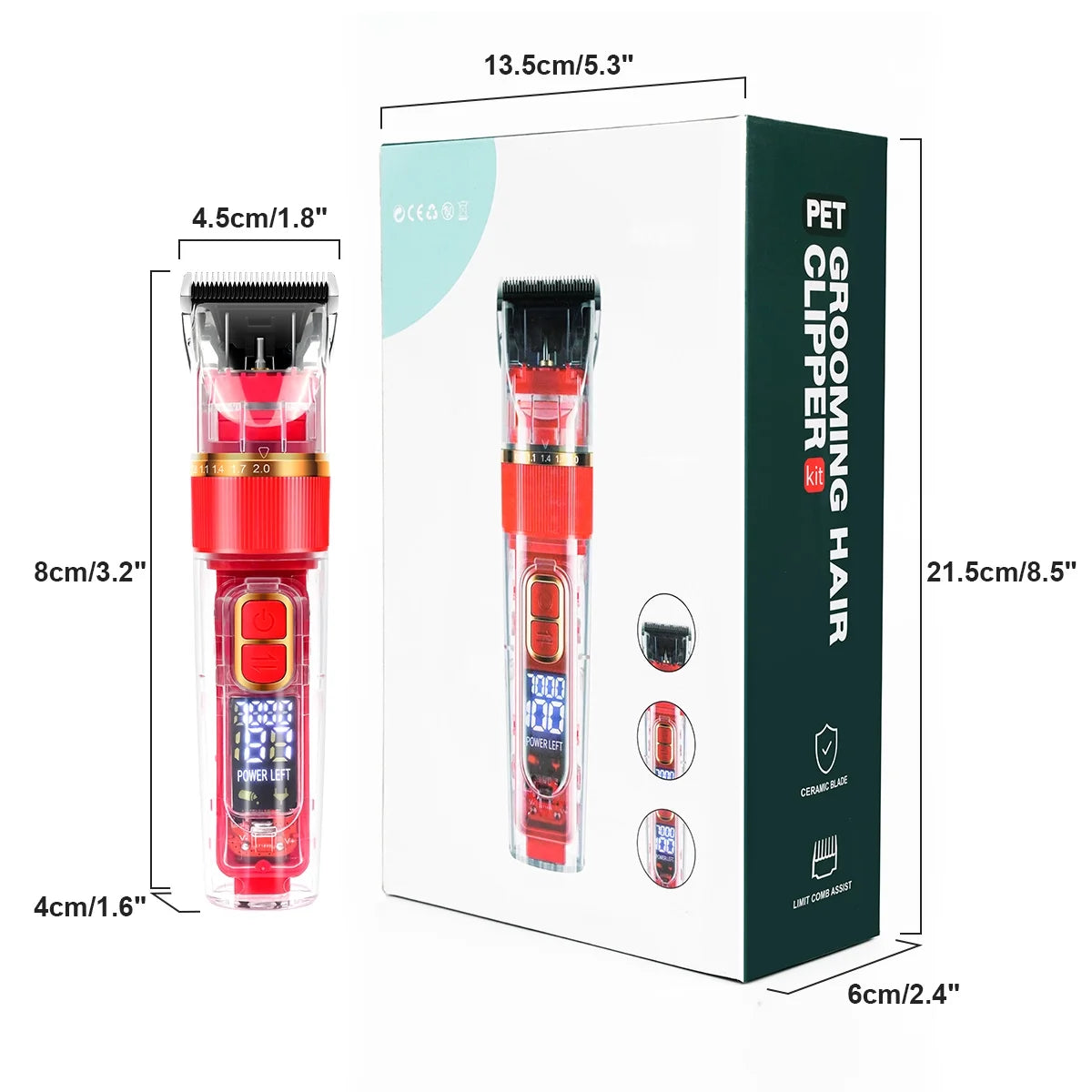 Dog Clippers Pet Hair Clippers, Dog Grooming Clippers Kit with Led Display, Dog Shaver Clippers Low Noise for Cats Pets,Red
